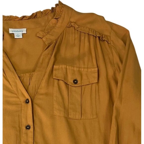 LARGE Sundance Gold Long Sleeve VNeck Ruffled Shirt Blouse - Picture 11 of 12